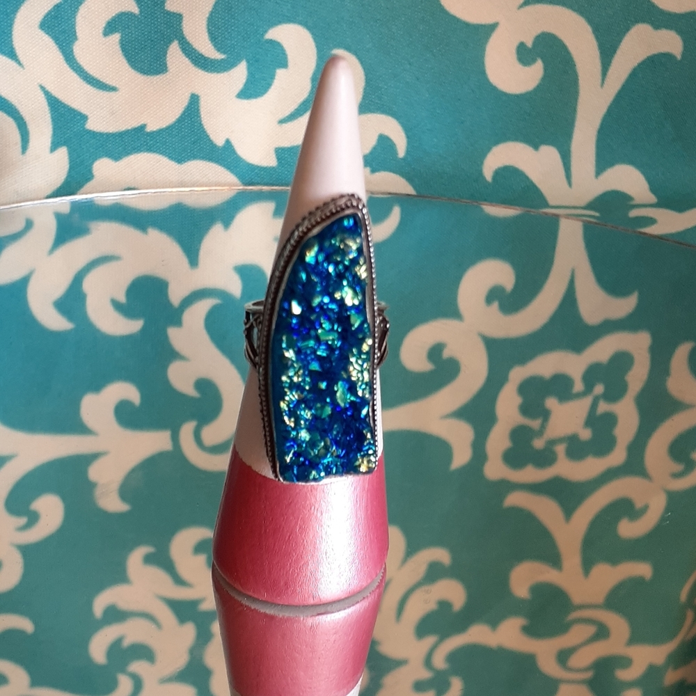Blue Titanium Druzy Ring Handcrafted - Size 9